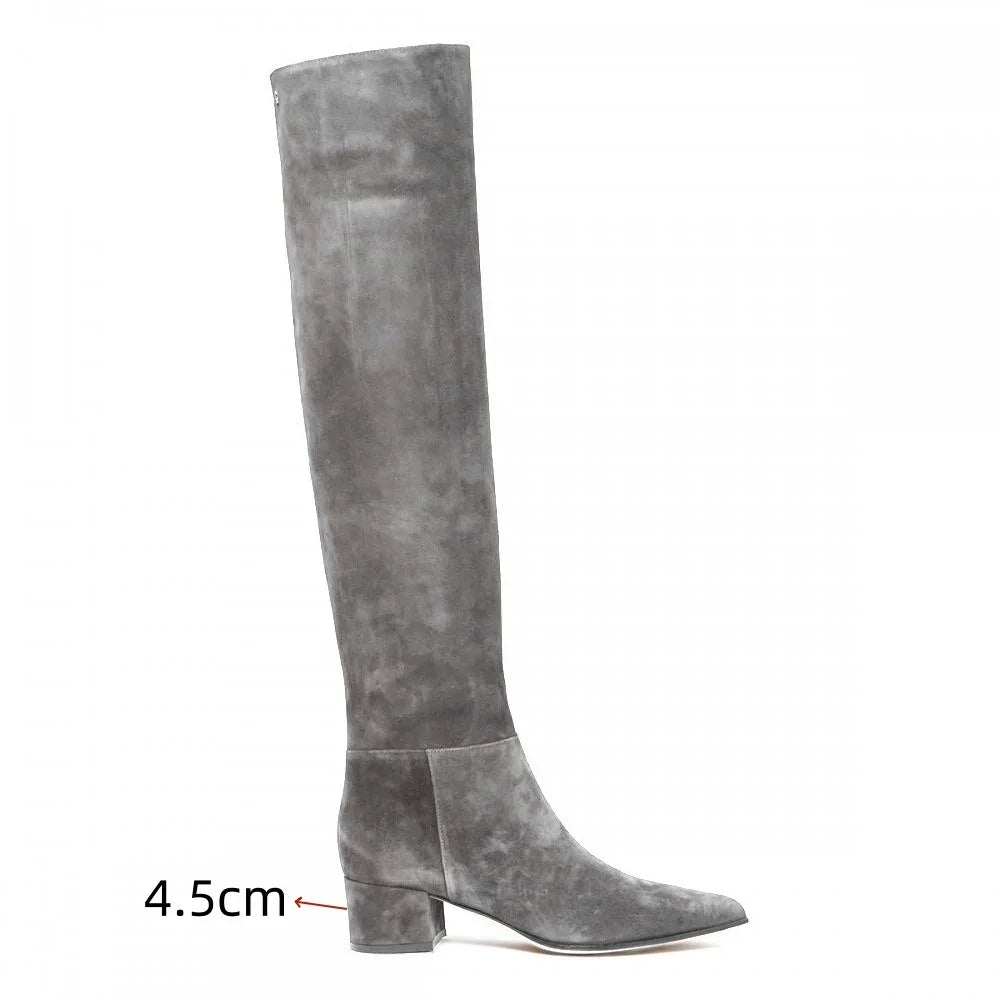 Ladies' Autumn and Winter Suede Thick High-heeled Oversized Knee High Boots, European and American Sexy Versatile Sleeve Boots