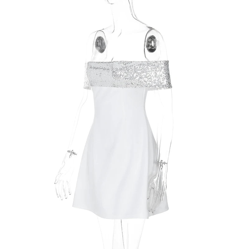 Mozision Off-shoulder Sequins Strapless Sexy Mini Dress Women Fashion Sleeveless Backless Sparkle High Waist Club Sexy Dress