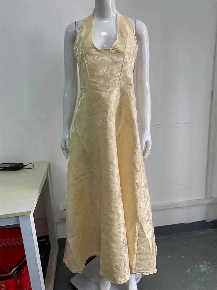 NIDANSSI White Jacquard Pleated Evening Party Dress Women Robes Backless Elegant Sexy Dress Bodycon Long Summer Dress Vestidos