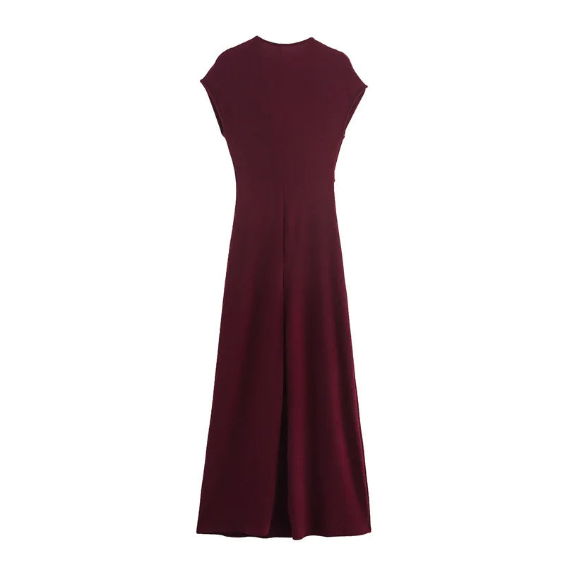 Women's Maxi Dress 2025 New Short Sleeve Pleated Gold Embellished Long Dress Female Elegant Personality Fashion Party Dresses