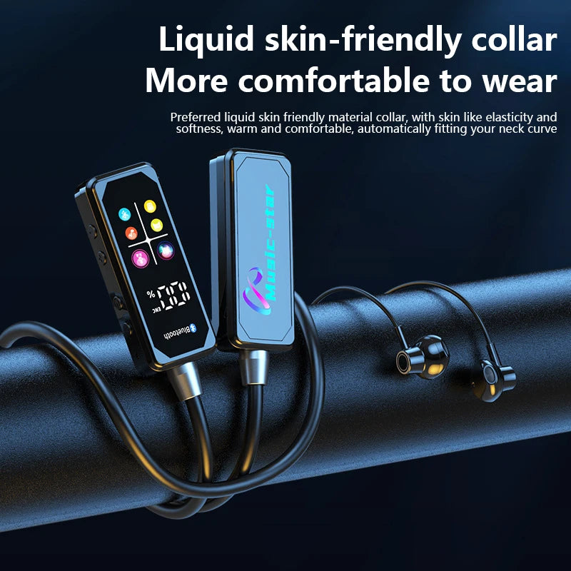 Bluetooth 5.4 Earphones With HD Screen Wireless Headsets Neckband Headphones HiFi Stereo Noise Reduction Earbuds For Live 2025