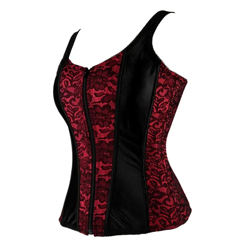 Corset Top with Straps Push Up Burlesque Overbust Bustier Brocade Vintage Style Lace Floral Vest Corselet Girls Lingerie