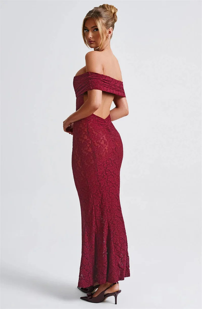 Mozision Hollow Out See Through Sexy Maxi Dress Women Elegant Off-shoulder Strapless Backless Sleeveless Club Party Dress