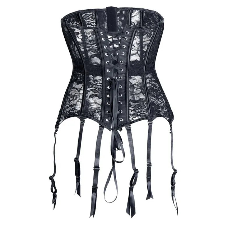 Underbust Corset Top With Suspenders Lingerie Sexy Women Waist Cincher Bustier Breathable Lace Shape Body Garter Belt Plus Size