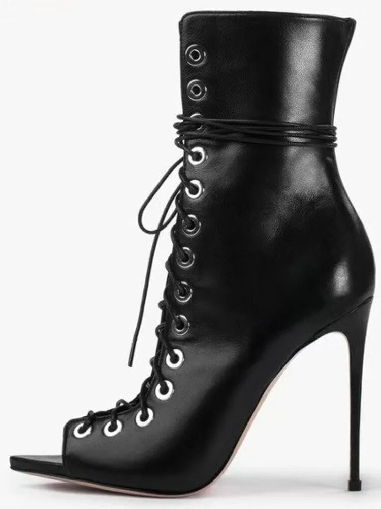 2024 New High Quality Lace up Cool Boots European and American Sexy Nightclub Slim High Heel Show Shoes Zipper Boots