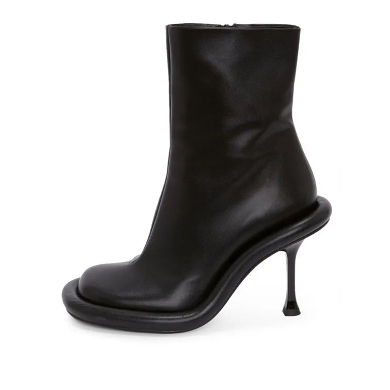 European and American Trend Retro Denim Slim High Heels Round Toe Short Boots for Women Sexy Side Zipper Fashion Banquet Shoes