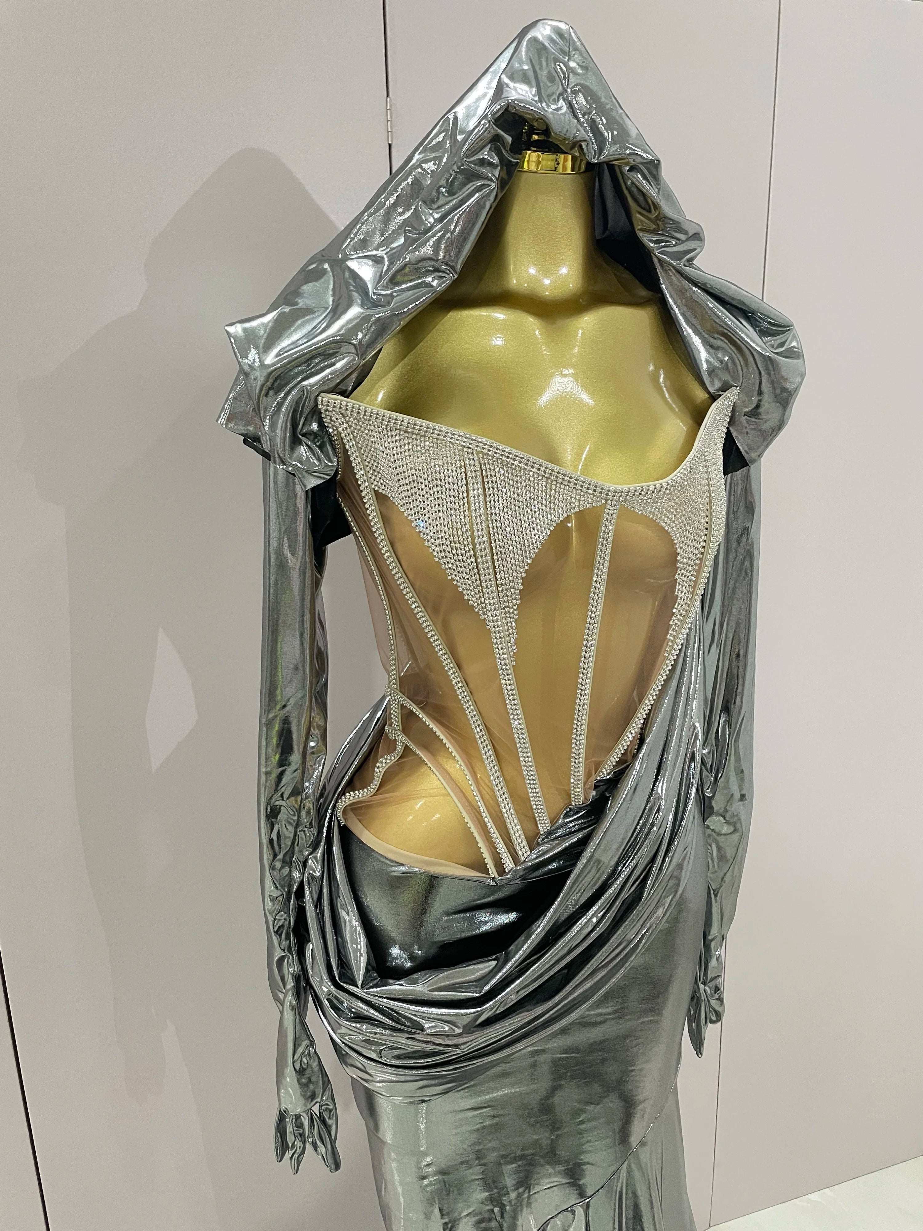 Stage Costume Sparkly Nightclub Gogo Party Dress Women Carnival Party Outfit Festival Cool Clothing Hoodie Dress Two Piece Set