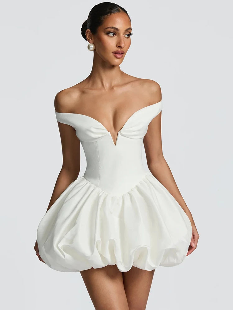 Mozision Off-shoulder Strapless Sexy Mini Dress Women Elegant White Sleeveless Backless High Waist A-line Club Party Dresses