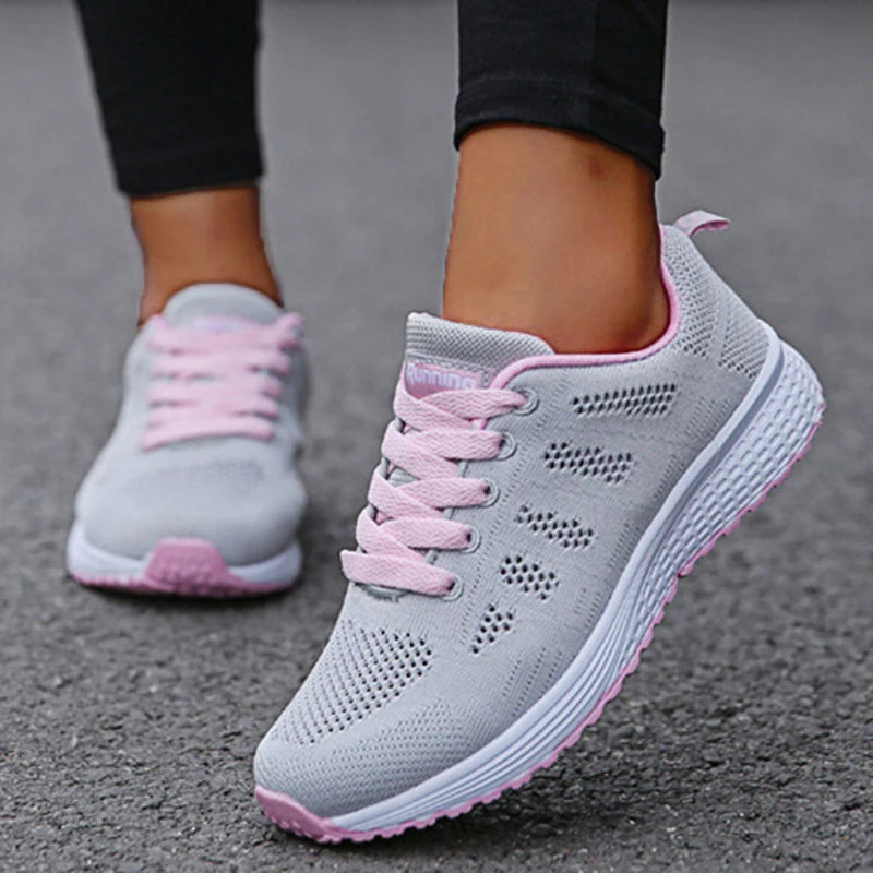 Sneakers For Women Fashion Breathable 2025 New Comfortable Soft Sneakers Women Mesh Fabric Lace Up Woman Shoes Female Footwear