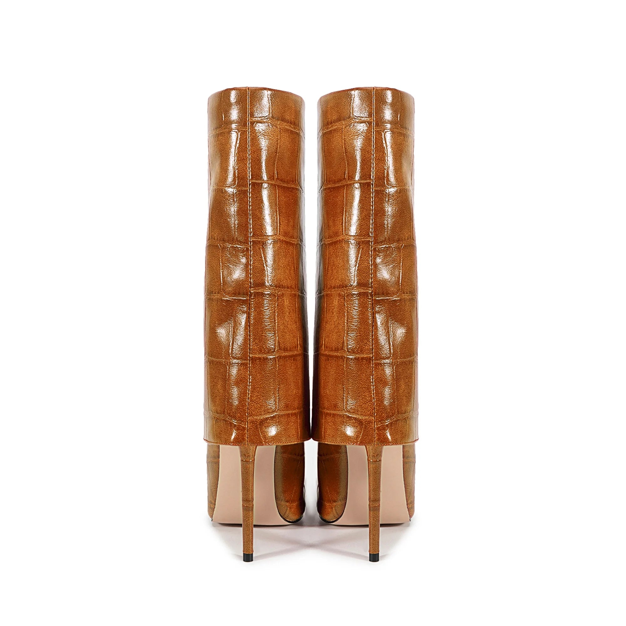 European and American Style High-heeled Wide Tube Sleeve Skirt Boots for Women, Niche Stone Patterned Fashion Banquet Shoes