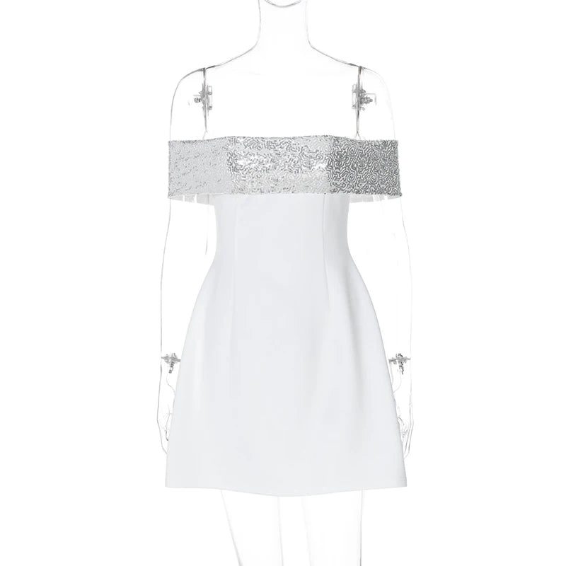Mozision Off-shoulder Sequins Strapless Sexy Mini Dress Women Fashion Sleeveless Backless Sparkle High Waist Club Sexy Dress