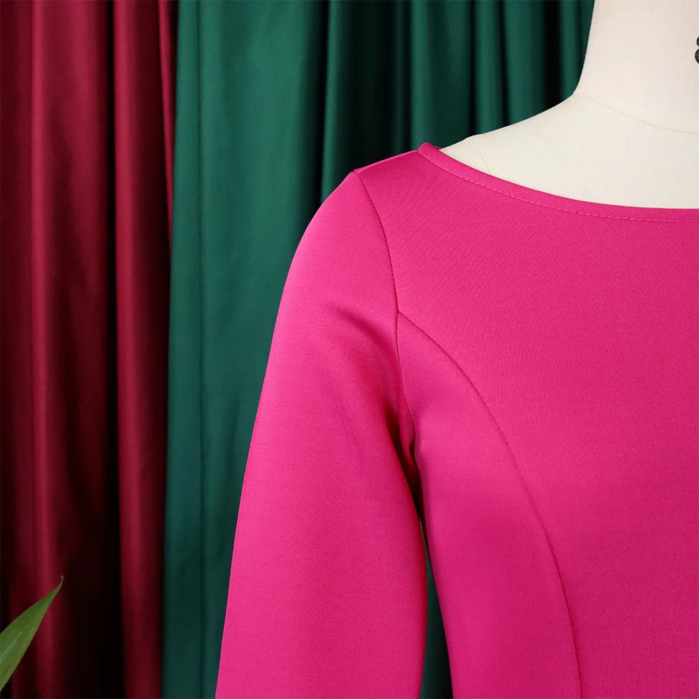 Elegant Party Dress for Woman 2024 Modern O Neck Three Quarter Sleeve High Waisted A Line Mid Calf Birthday Dinner Wedding Cloth