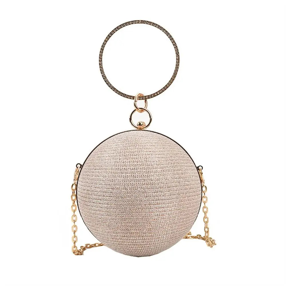 Fashion Circular Evening Bag Luxury Wedding Party Shoulder Bags Elegant Rhinestone Decorative Chain Banquet Clutch Handbags
