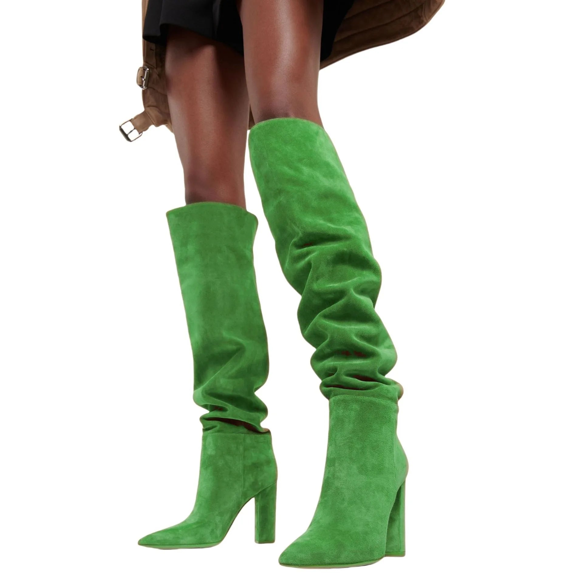 Ladies' Autumn and Winter Suede Thick High-heeled Oversized Knee High Boots, European and American Sexy Versatile Sleeve Boots