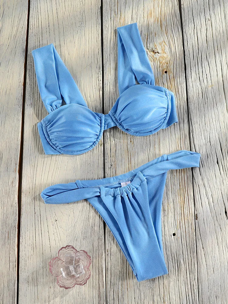 Solid Bikinis Sexy Swimwear Women's Two-Piece Swimsuits Push Up Bathing Suit 2025 Bikini Set Low Waist Summer Beachwear