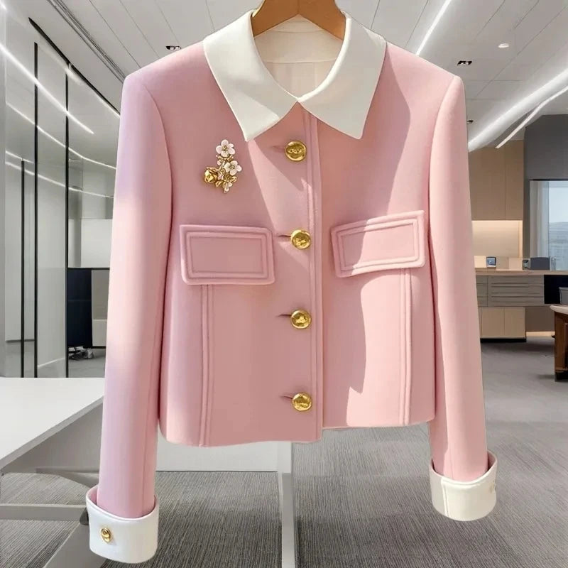New Autumn And Winter 2025 Pink Padded Single-Breasted Women's Woolen Coat Unique Korean Version Temperament Ladies Jacket