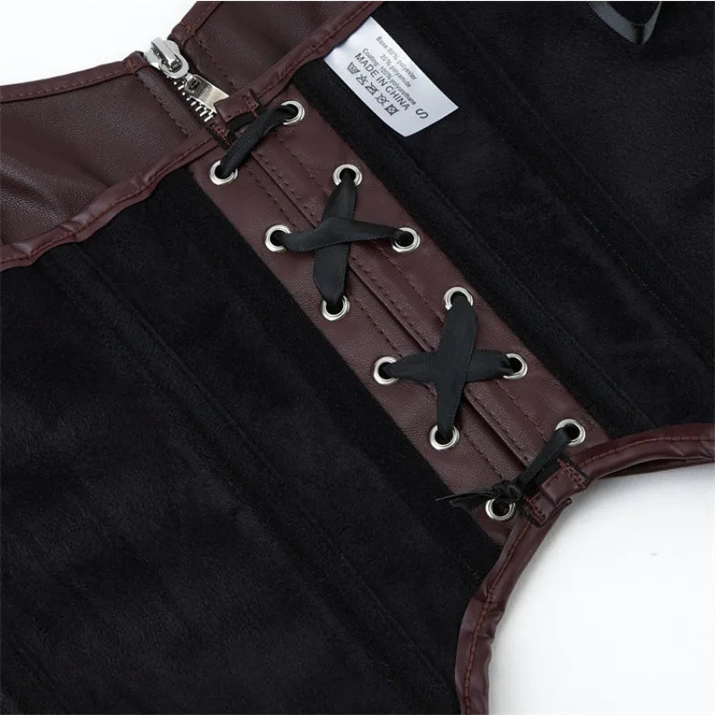 Women Sexy Faux Leathe Overbust Corset Crop Tops Gothic Zipper Halter Bustier Ladies Push Up Body Shaper Lingerie Corselet