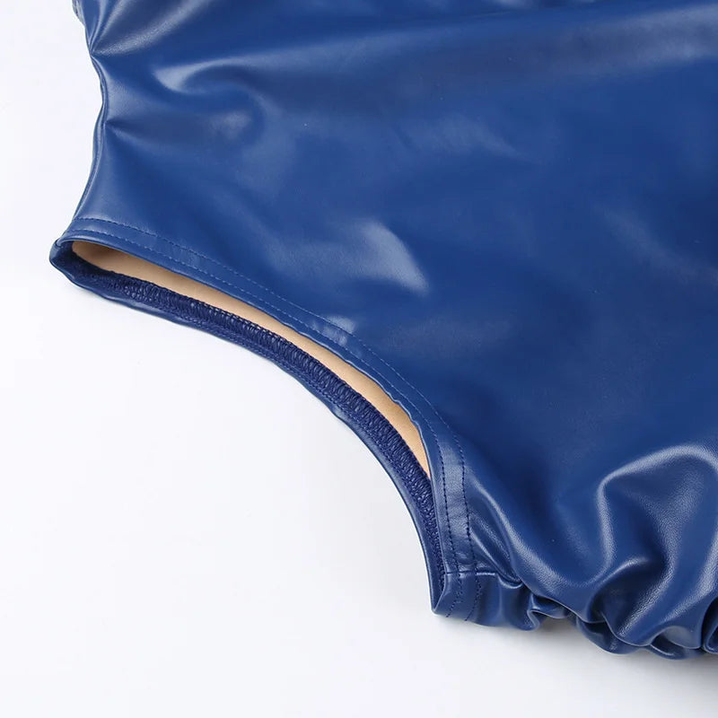 Mozision Winter New Sleeveless PU Leather Mini Dress For Women Robe Turtleneck Bodycon Ruched Sexy Short Dress Vestido