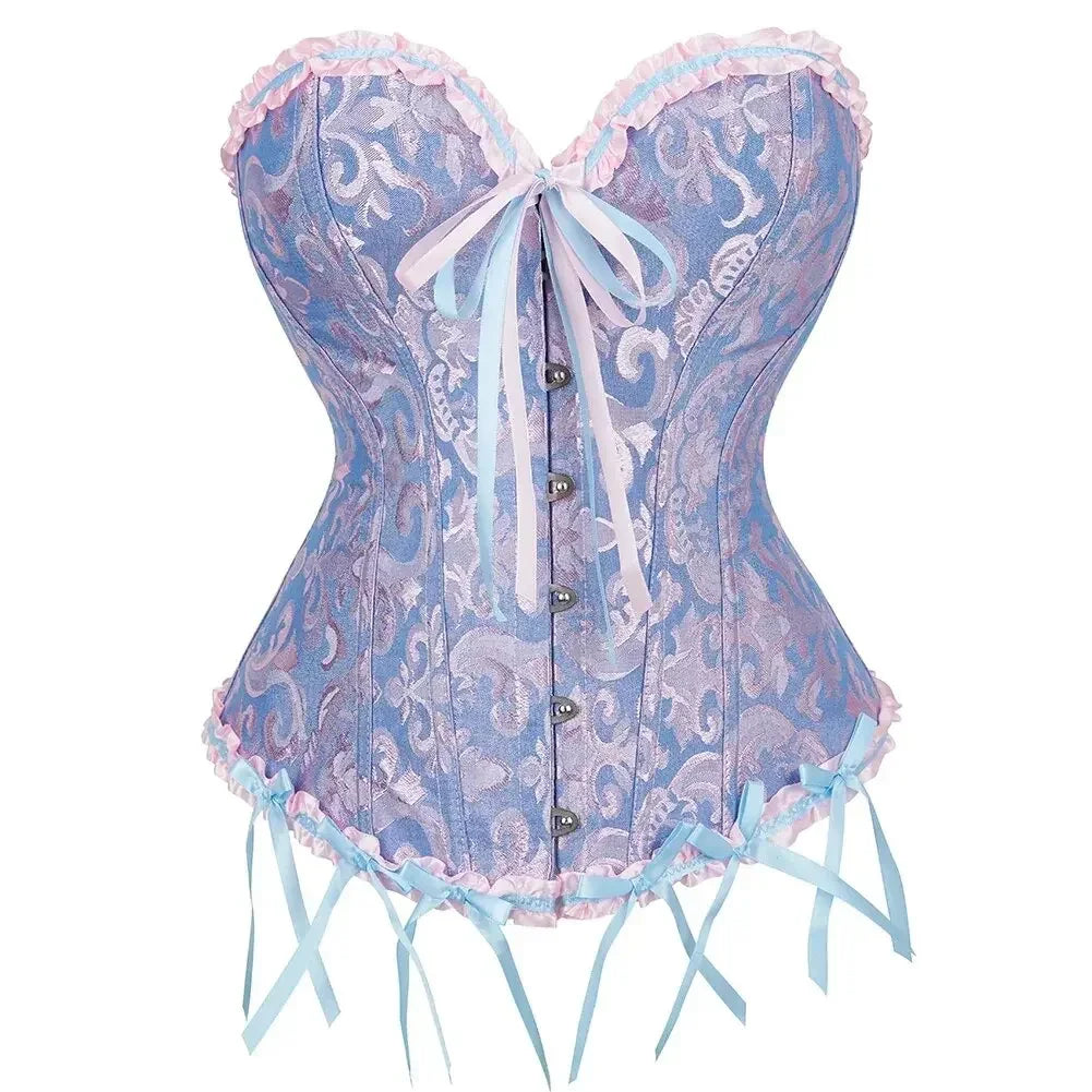 Women Corset Top Jacquard Overbust Bustier Victorian Sexy Lace up Floral Lingerie Korset Vintage Gothic Basques Costume