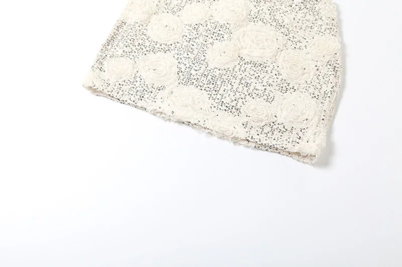 Mozision Sparkle Sexy Two Piece Set Women Elegant Square Collar Sleeveless Tank Top And Mini Skirt Matching Sets Club Dress Set