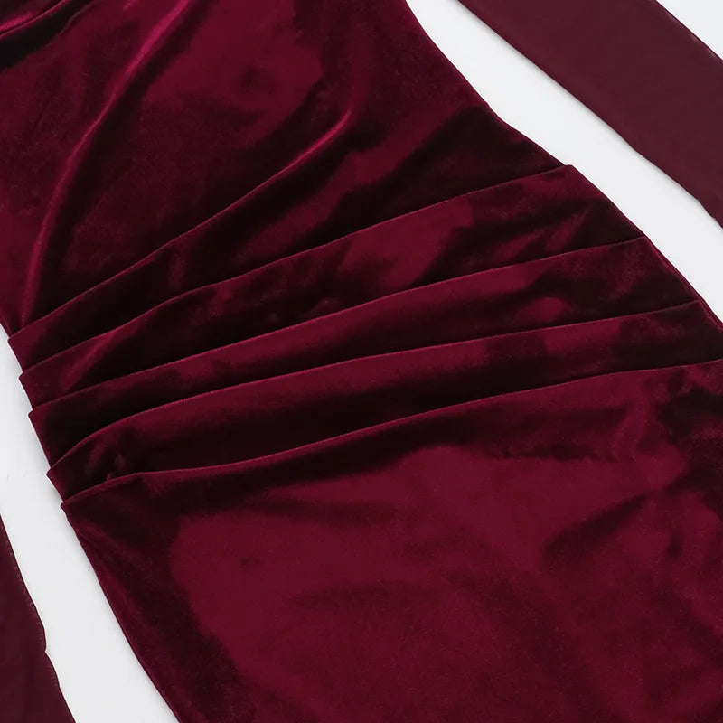 Christmas Velvet Backless Elegant Evening Club Party Dress Women Pleated Robes Sexy Dress Midi Bodycon Winter Dress Vestidos