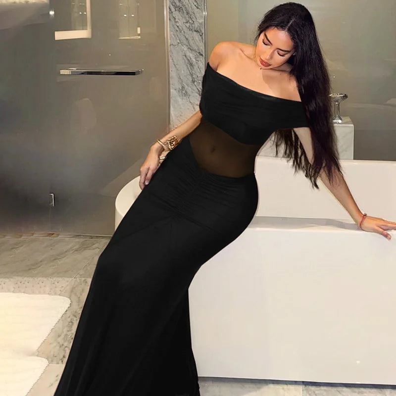 Mozision Off-shoulder Backless Sexy Maxi Dress Women Summer Fashion Strapless Sleeveless See Through Club Party Long Dress