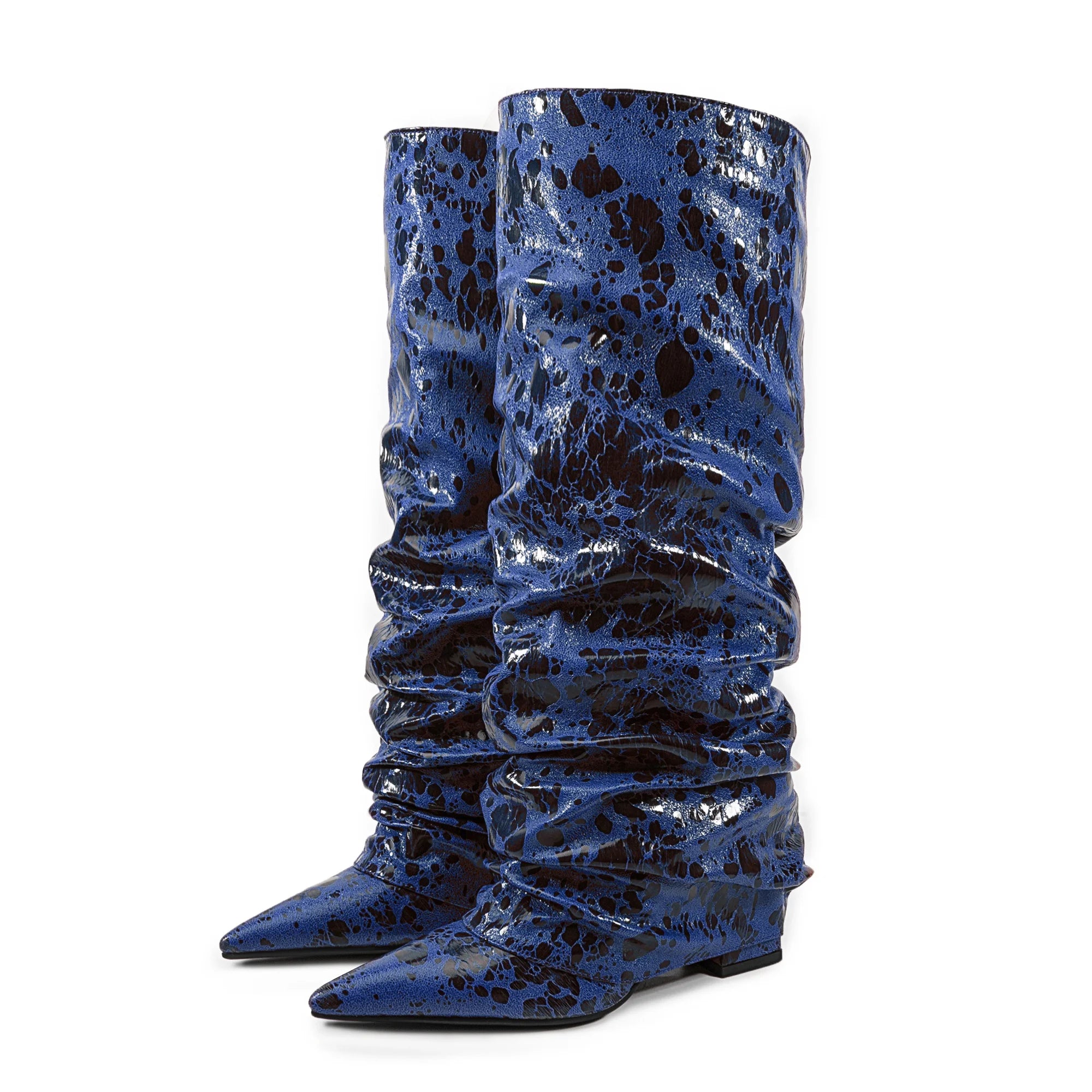 2025 European AndAmerican Women's Autumn and Winter Super Migration Coarse High Heels Fashion Pleated Pointed Sleeve Skirt Boots