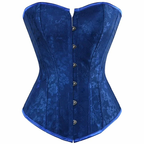 Women Corsets Lace-Up Overbust Bustiers Top Corselet Sexy Floral Lingerie Vintage Gothic Fashion Black Red Blue Wofashion.xyz