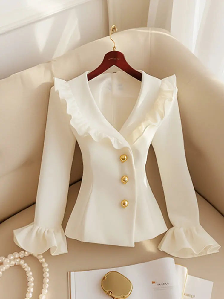 Spring And Autumn 2025 New Jacket Ladies' Blouses Are Unique And Super Beautiful White Receive Waist Overcoat