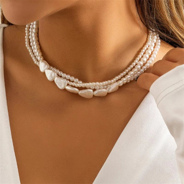 Multi-Layer Pearl Necklace For Woman Elegant Chokers Retro Neck Chain Imitation Pearls Heart Necklace Wedding Party Lady Jewelry Wofashion.xyz