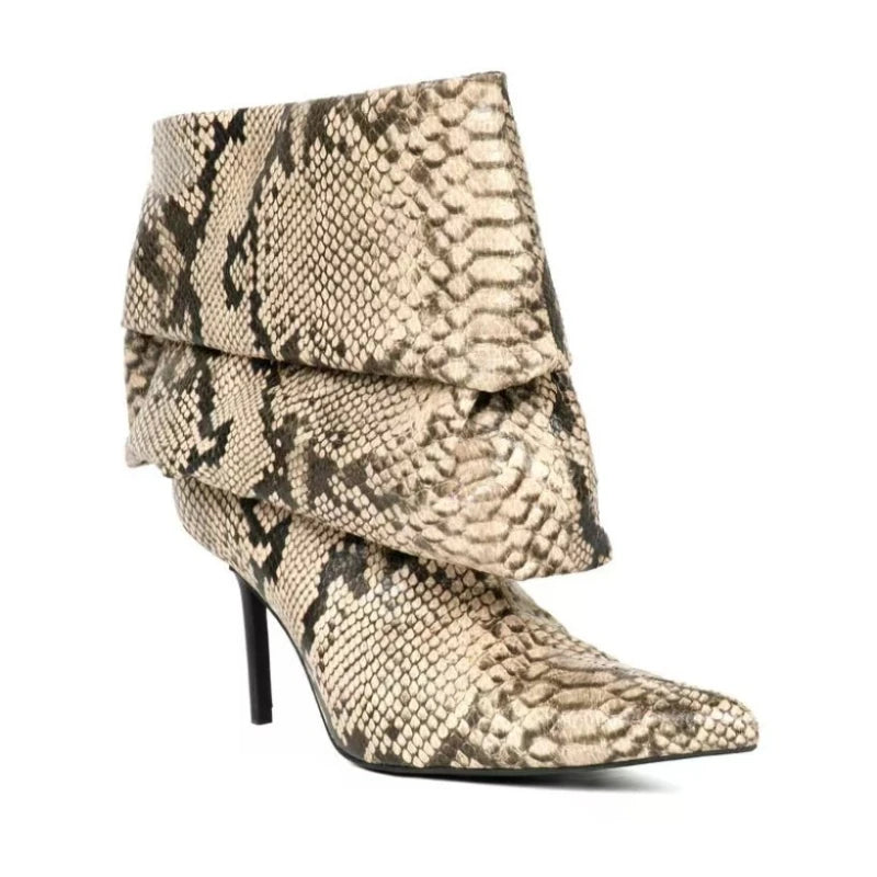 European and American Sexy Snake Pattern Pleated High-heeled Sleeve Boots for Women, Stage Fashion, Fashion Shows, Banquet Shoes