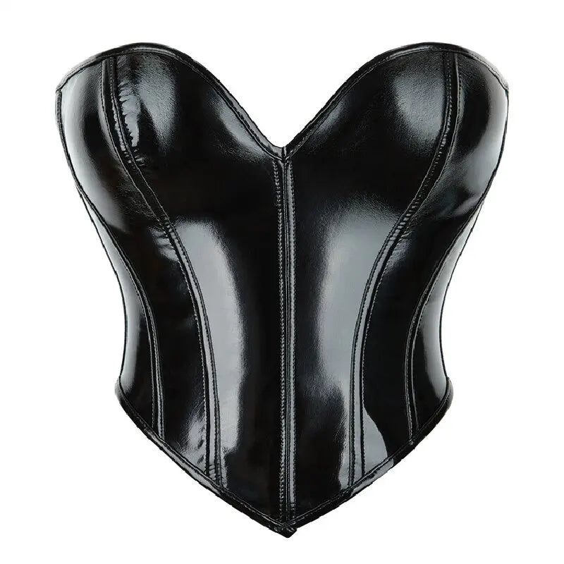 Shiny PVC Corset Crop Top Overbust Lace Up Gothic Faux Leather Bustier Body Shaper Lingerie Sexy Woman Push Up Corselet Wofashion.xyz