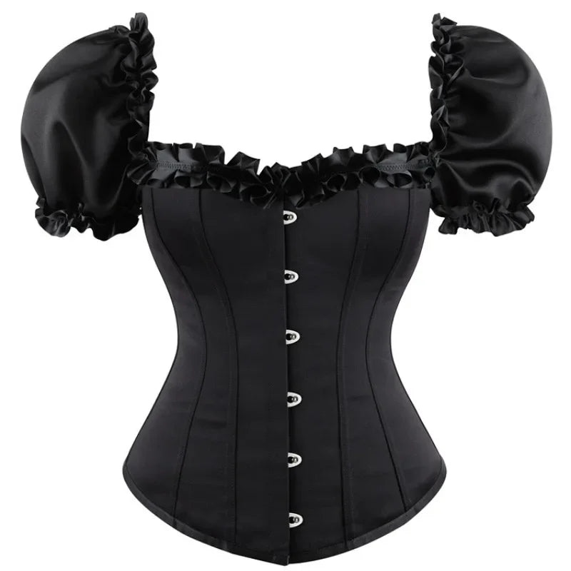 Corset Top Plus Size Overbust Bustiers Short Sleeve Vintage Women Corselet Body Shaper Sexy Korsett Black Wofashion.xyz