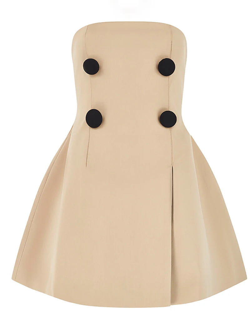 Mozision Off-shoulder Strapless Sexy Mini Dress For Women Khaki Fashion High Waist Backless Sleeveless Club Party Dress Elegant