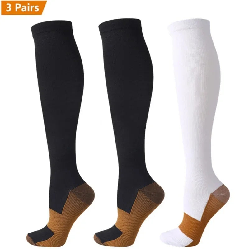 3 Pair Copper Compression Socks Women Men Anti Fatigue Pain Relief Graduated Unisex Compression Stockings Knee High 15-20 MmHg