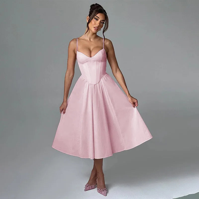 NIDANSSI 2025 Bodycon Slim Backless Evening Party Dress Women Robes Pleated Elegant Sexy Dress Midi Long Summer Dress Vestidos