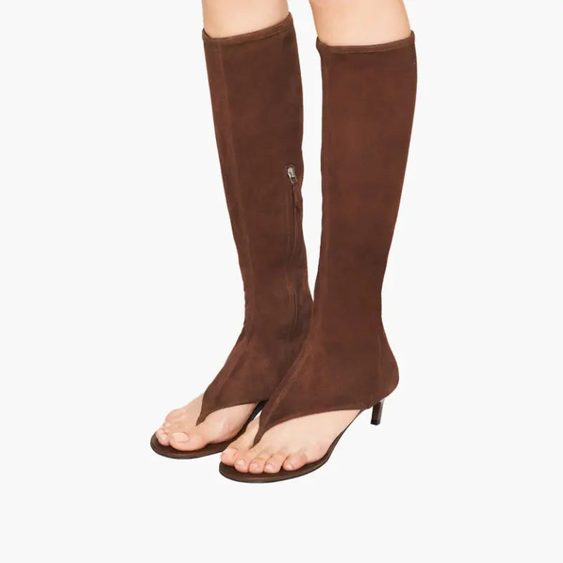 2023 Women's European and American Fashion Designer Brand Slim Heel Runway Shoes with Toe Clip and Knee Side Zipper High Boots