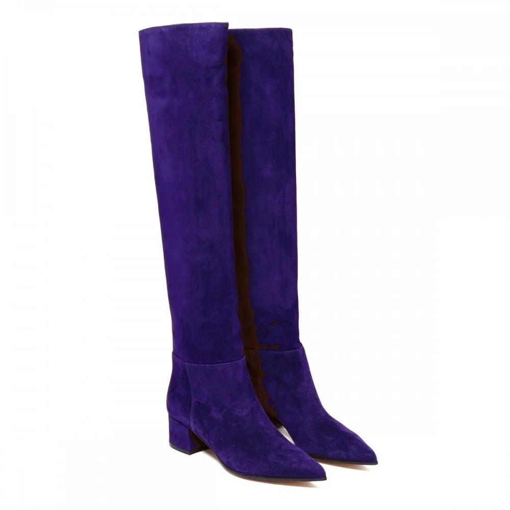 Ladies' Autumn and Winter Suede Thick High-heeled Oversized Knee High Boots, European and American Sexy Versatile Sleeve Boots