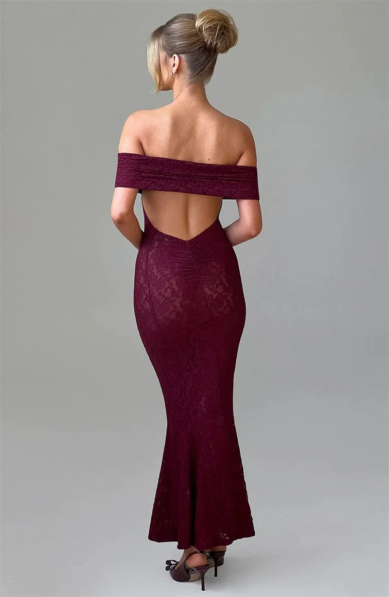 Mozision Hollow Out See Through Sexy Maxi Dress Women Elegant Off-shoulder Strapless Backless Sleeveless Club Party Dress