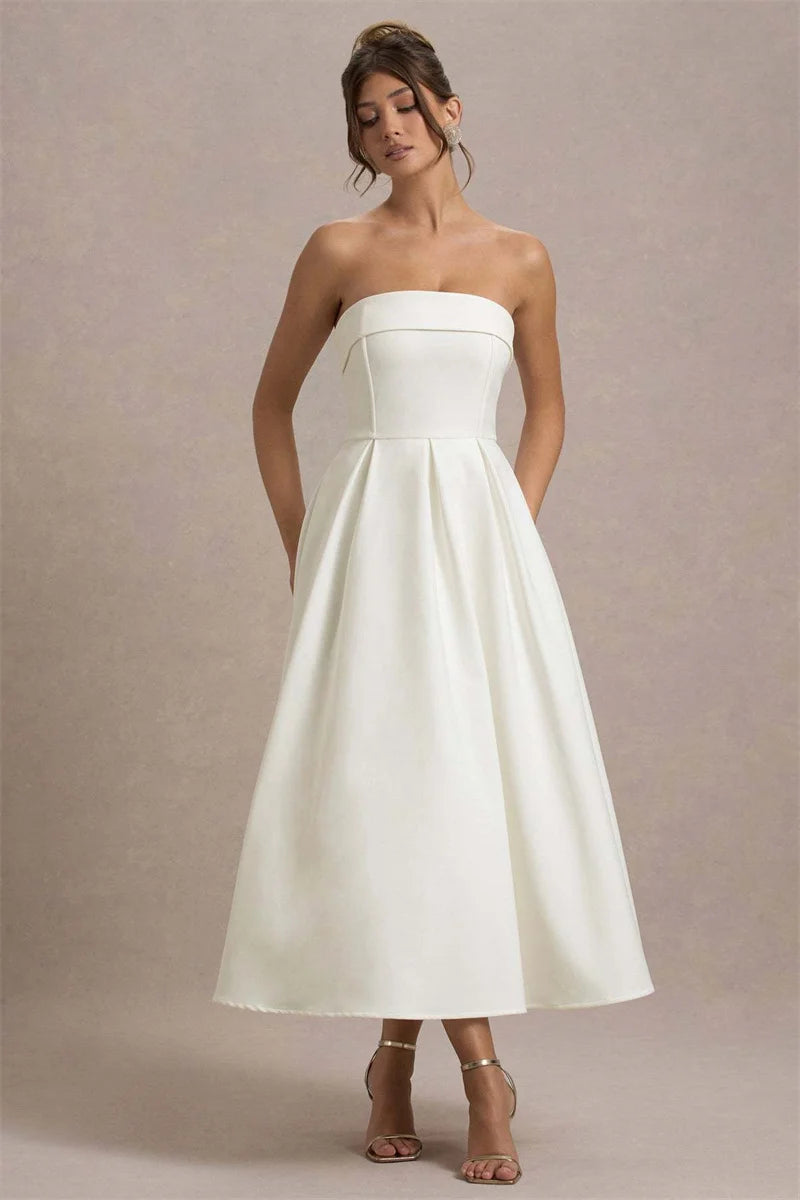 Mozision Off-shoulder Strapless Sexy Midi Dress Women Fashion Elegant Sleeveless Backless High Waist A-line Club Party Dress New