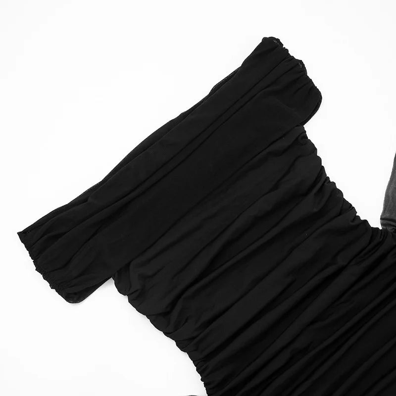 Mozision Off-shoulder Strapless Sexy Mini Dress Women Fashion Mesh Sleeveless Backless Draped Ruched Club Party Dress Female