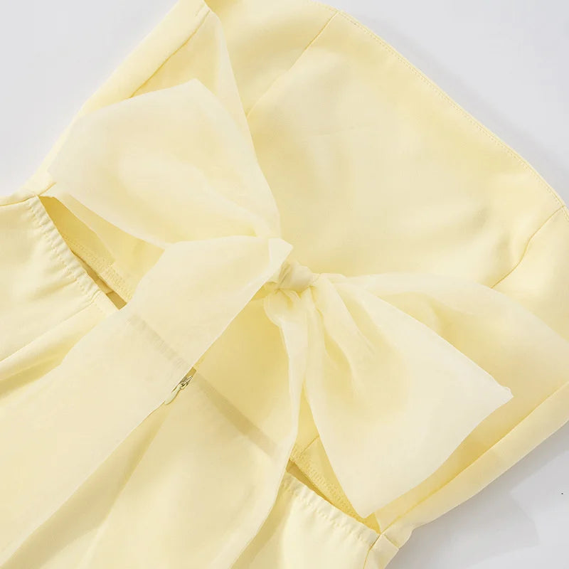 Mozision Off-shoulder Strapless Ruffled Sexy Maxi Dress Women Summer Fashion Backless Bow Thigh High Split Club Long Dress