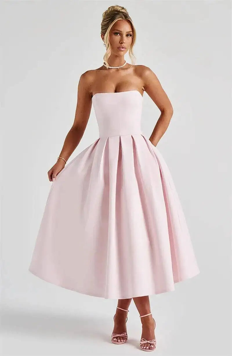 Mozision Off-shoulder Strapless Sexy Midi Dress Women Summer Fashion Sleeveless Backless High Waist A-line Club Long Dress