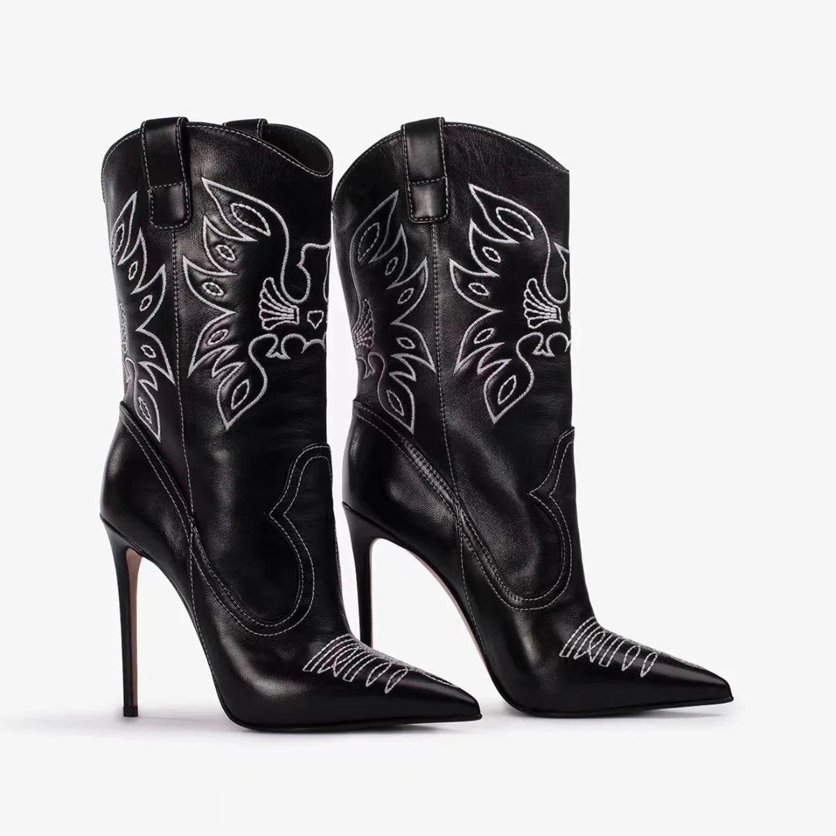 Western European Cowboy Style Pointed Stiletto High Heels Embroidered Knight Fashion Boots Women's Sexy Water Diamond Boots