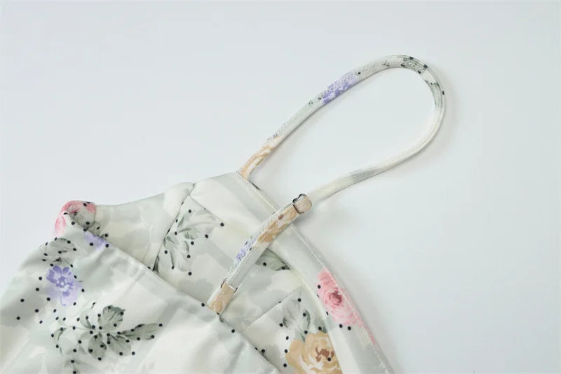 Mozision Spaghetti Strap Print Midi Dress Women Fashion Off-shoulder Sleeveless Backless A-line High Waist Pleated Long Dress