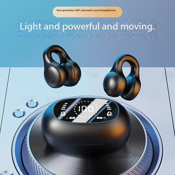 New Mirror Surface Digital Display Soft Silicone Ear Clip Wireless Bluetooth Headphones with Noise Reduction, High-Definition, Lossless for Sports Wofashion.xyz