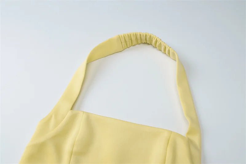 Mozision Halter Backless Sexy Midi Dress Women Fashion Solid Sleeveless High Waist A-line Club Party Pleated Long Dresses Female