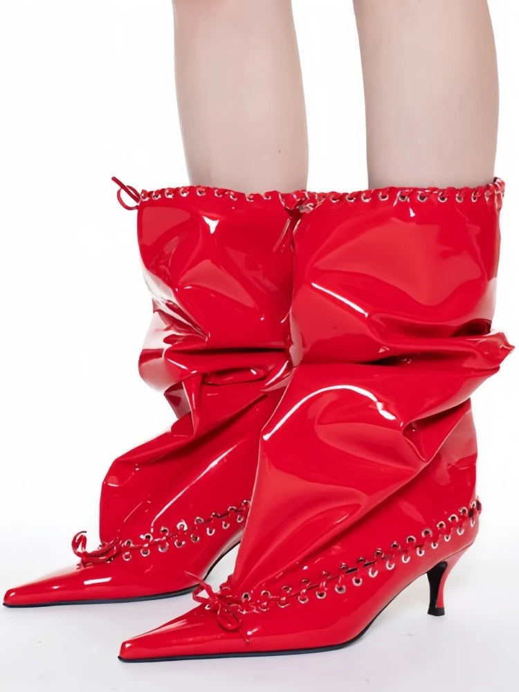 2025 Early Autumn New European and American Fashion Show Niche Fashion Slimming Wide Tube Height Increasing Pleated Pile Boots