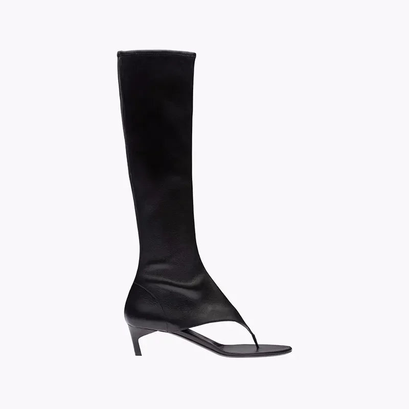 2023 Women's European and American Fashion Designer Brand Slim Heel Runway Shoes with Toe Clip and Knee Side Zipper High Boots