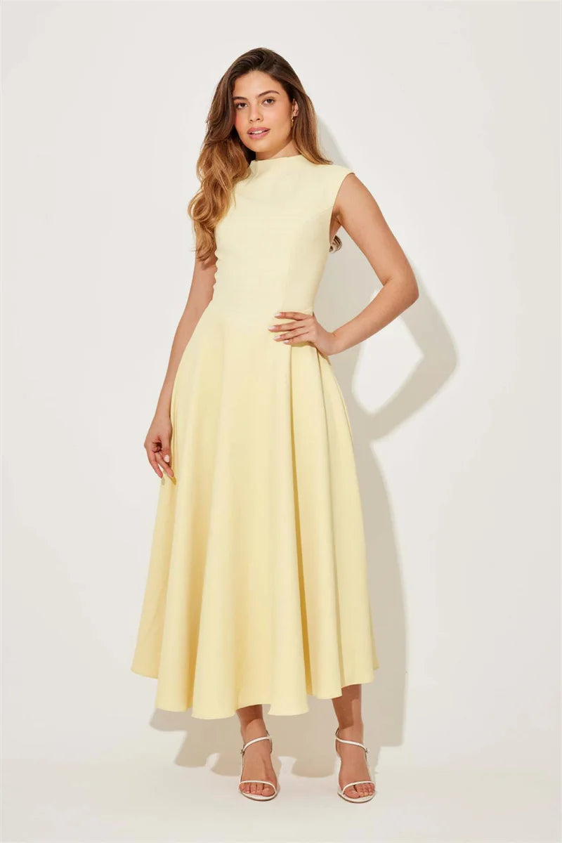 Mozision Sleeveless High Waist Sexy Midi Dress For Women Fashion Elegant Solid Pleated Club Party Long Dresses Female New